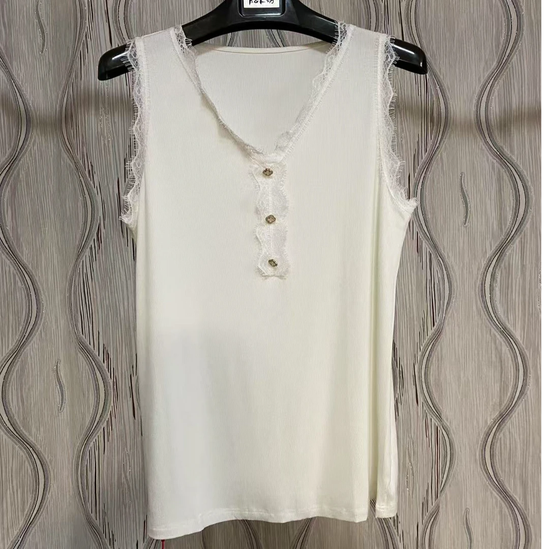 胖人坊大码女装蕾丝背心3371  衣长69  110