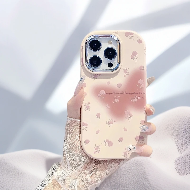 碎花粉蝴蝶适用于小米15PRO女款苹果16创意vivos19防摔华为mate70