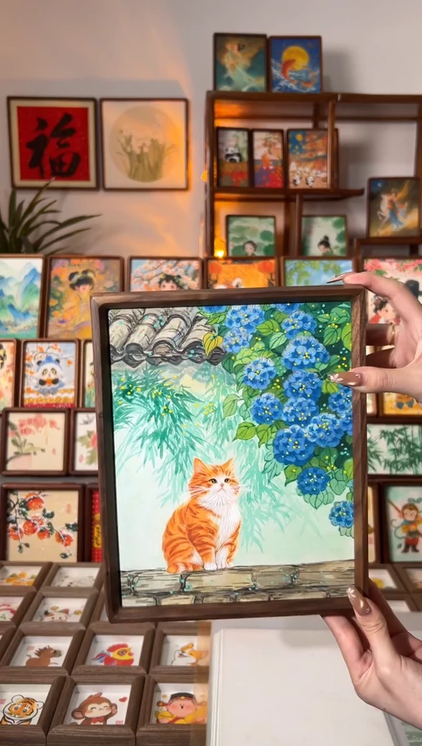 【闪购商品】国画大橘绣球 手绘国画10寸花梨