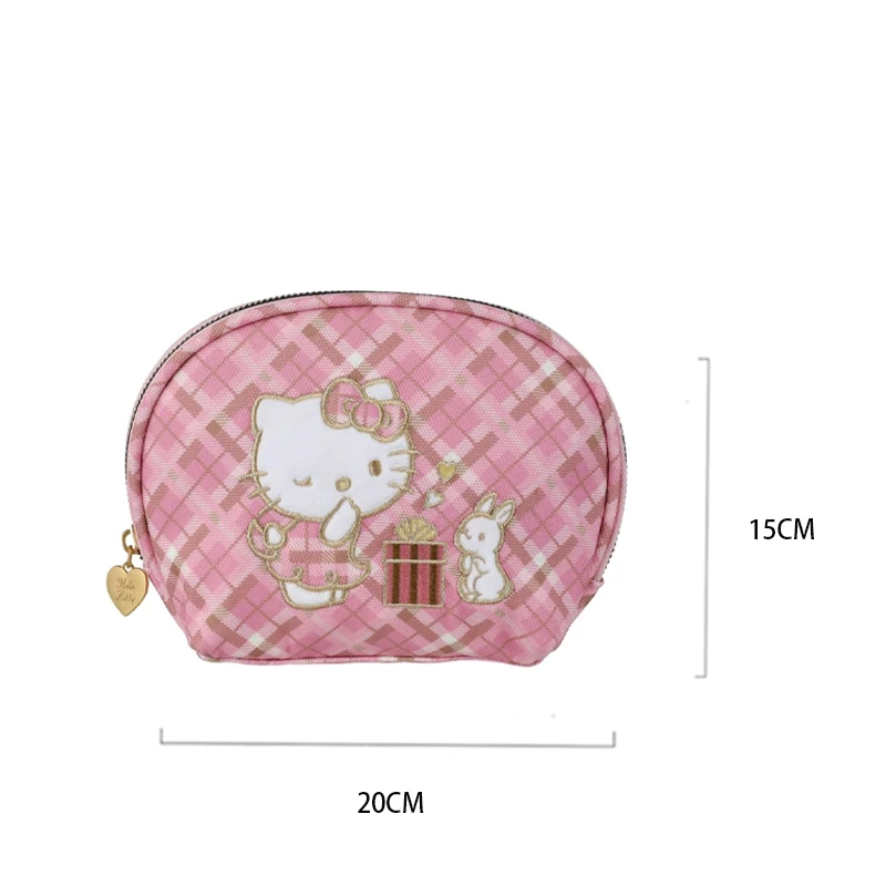 三丽鸥家族复古格纹系列贝壳化妆包（粉色）-Hello Kitty款