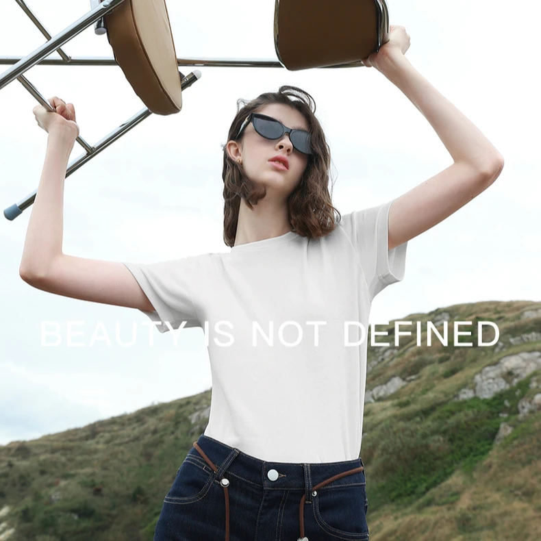 三彩ibudu2025春季新款纯色圆领T恤正肩短袖上衣套头衫简约女