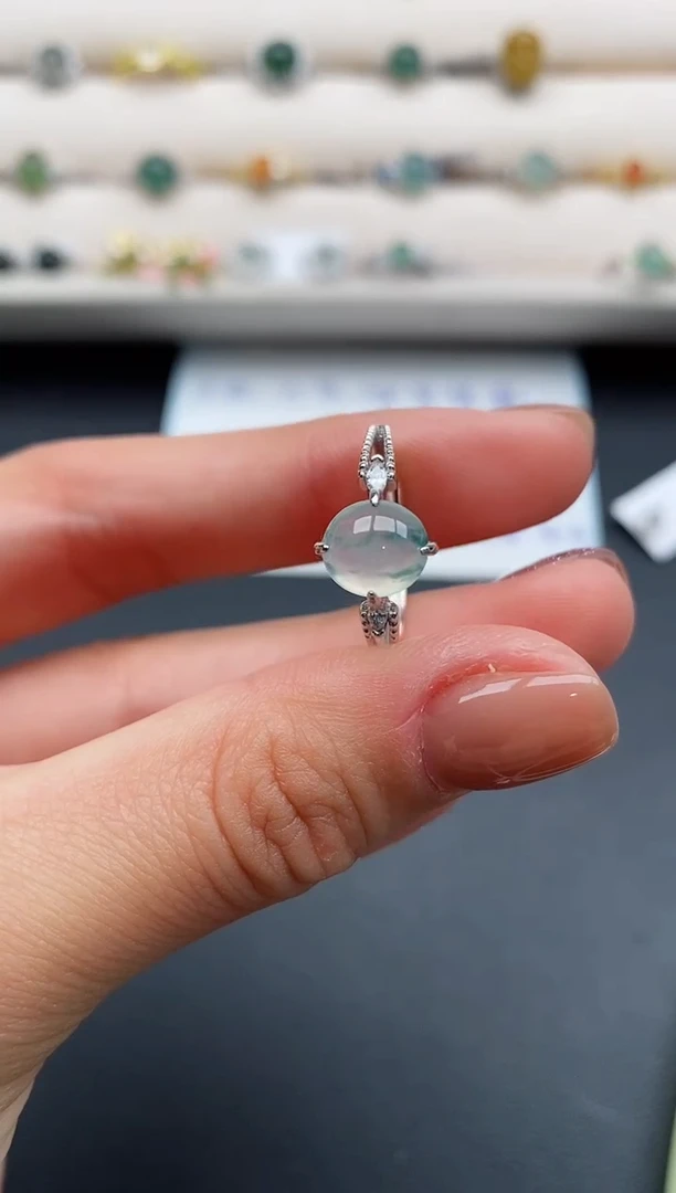 银S925镶嵌戒指翡翠66666666+8