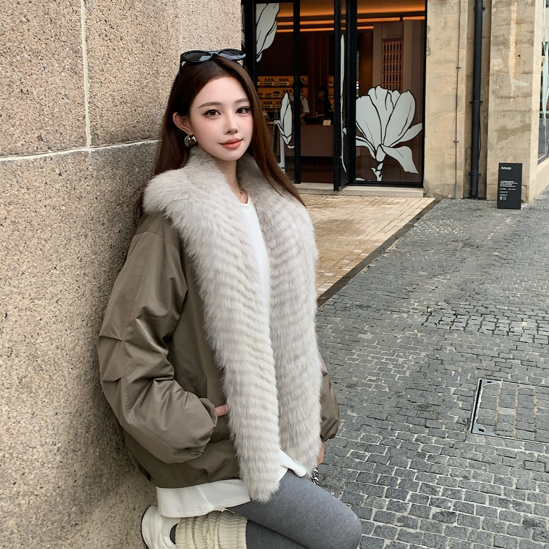 BOBO皮草"美式复古"可拆卸晕染狐狸大毛领90鹅绒派克服外套女新款