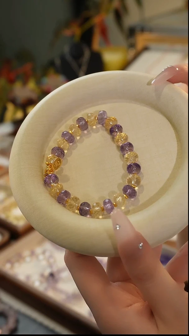 无无紫黄配色单圈手串
