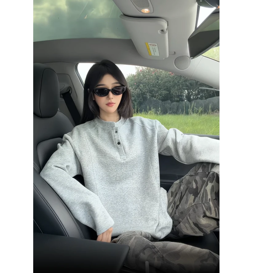 【运费补贴+8小时现货】亨利领长袖t恤男秋冬内搭重磅加绒加厚卫衣