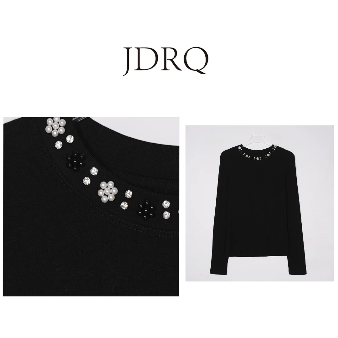 【JDRQ】香奶奶羊绒T高级手工钉珠打底衫上衣90917-1