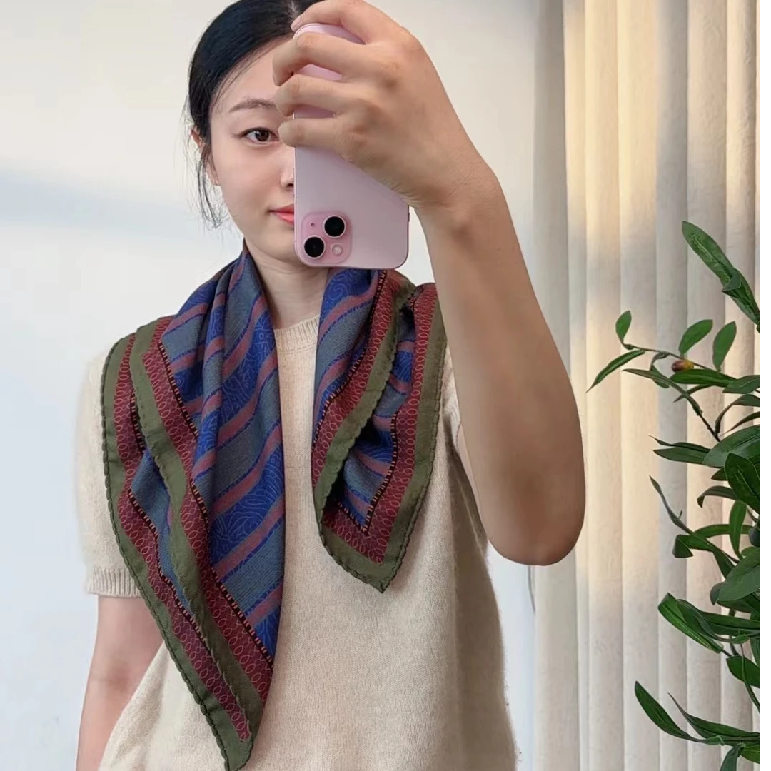 ML【蓝红条纹】61cm双面羊毛秋冬新款围巾时尚百搭舒服保暖护颈围巾