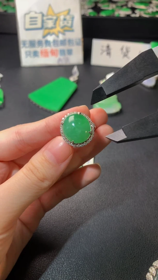 银S925镶嵌戒指翡翠翡翠1