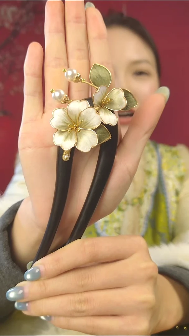 非金属木质非遗绒花发簪