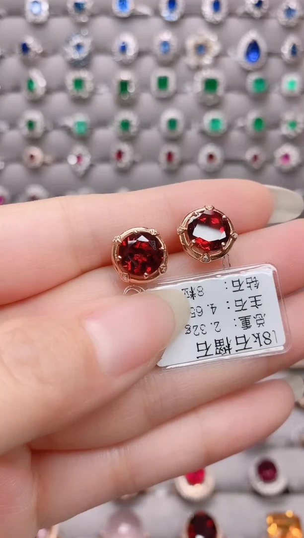 【闪购商品】石榴石18K金耳饰18K金镶嵌1