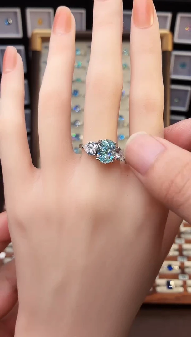 银S925镶嵌戒圈海蓝宝石00