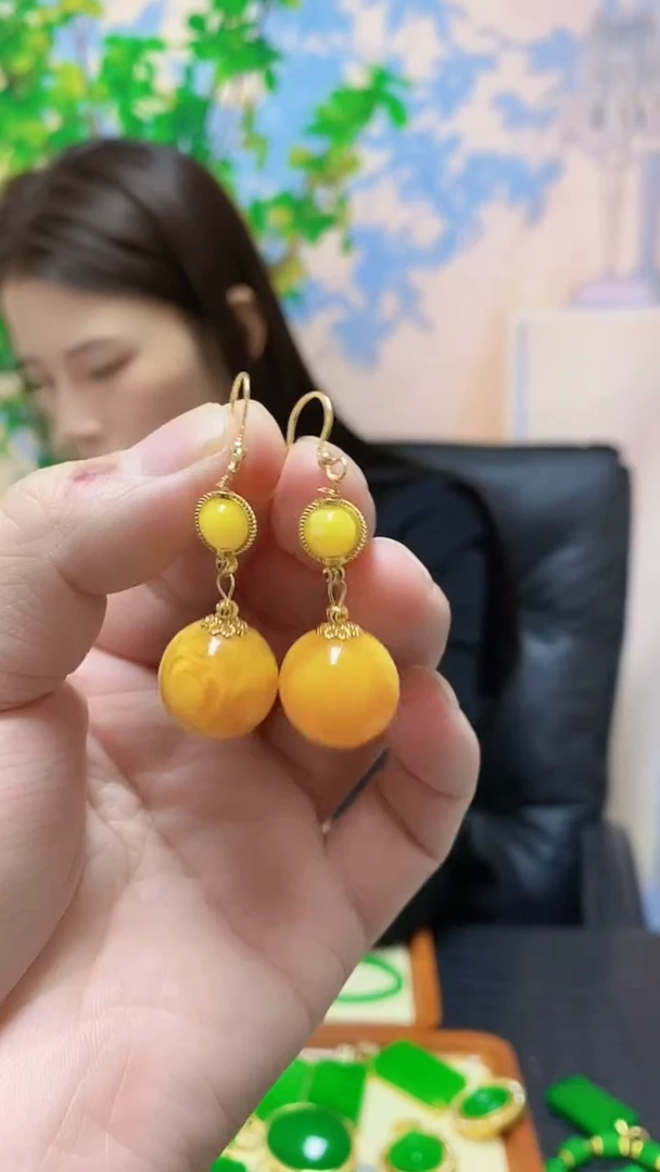 【闪购商品】蜜蜡耳饰14K金镶嵌蜜蜡耳垢