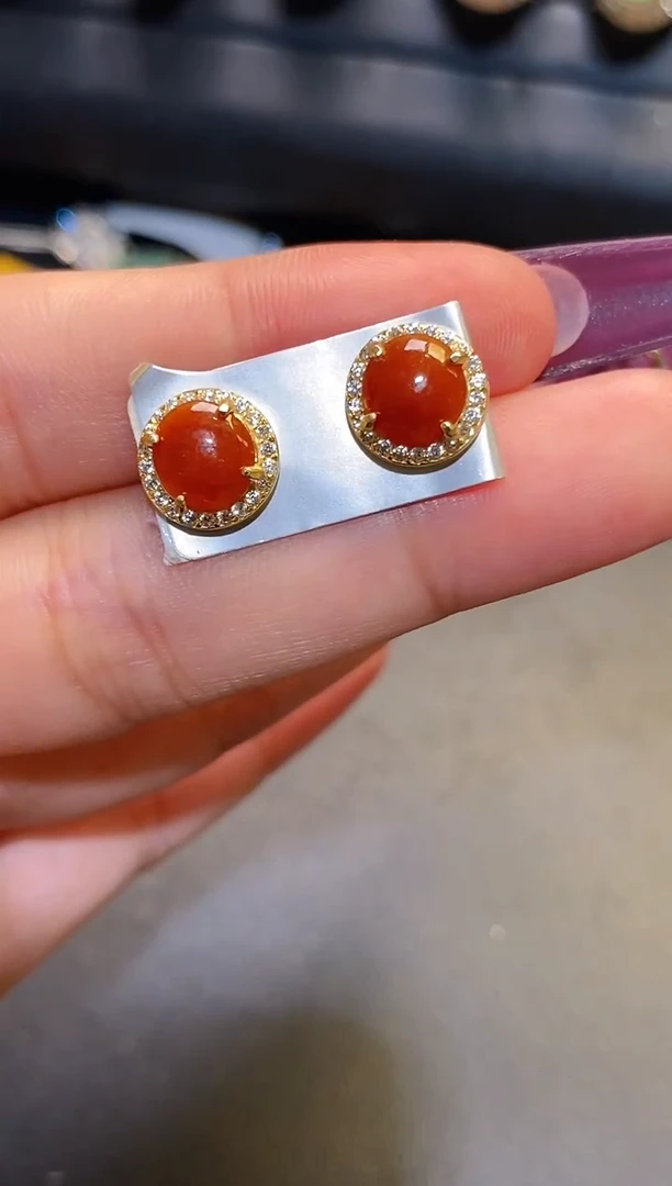 银S925镶嵌翡翠耳饰天然