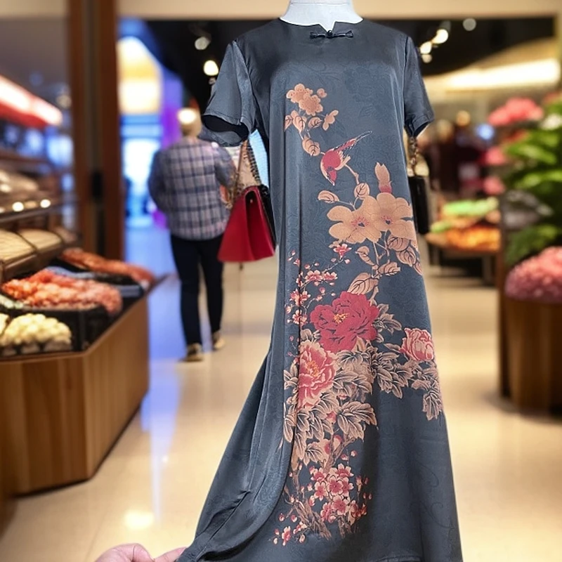 3266 妈妈夏装大码女装连衣裙设计感小众遮肚子新中式改良旗袍