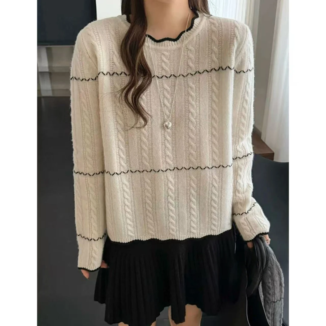 丽姐家~月白波浪纹针织时尚女士宽松加厚百搭秋冬上衣