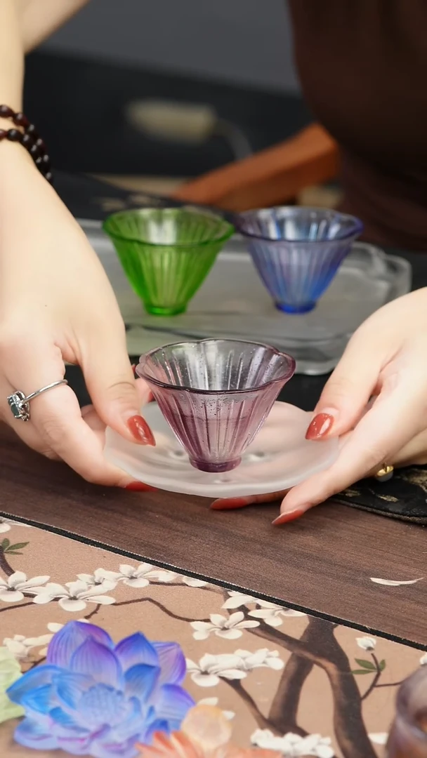 手工艺品琉璃紫色花朵杯