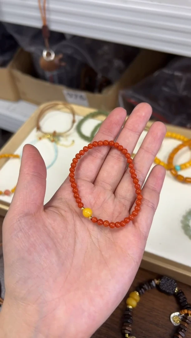 手链未镶嵌南红玛瑙锦红南红小米珠蜜蜡款手链[1005]