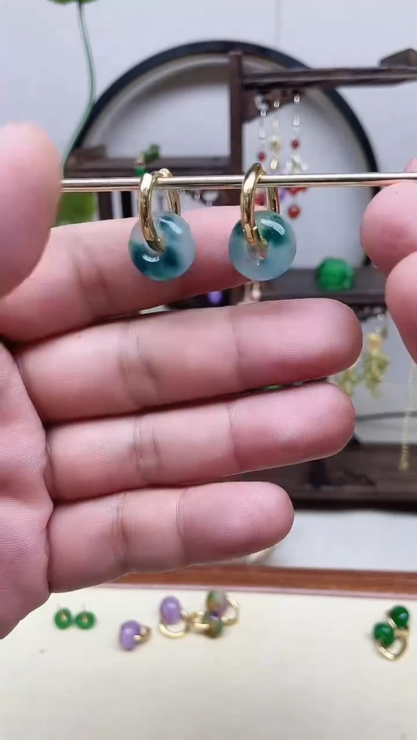 翡翠14K金镶嵌耳饰121号