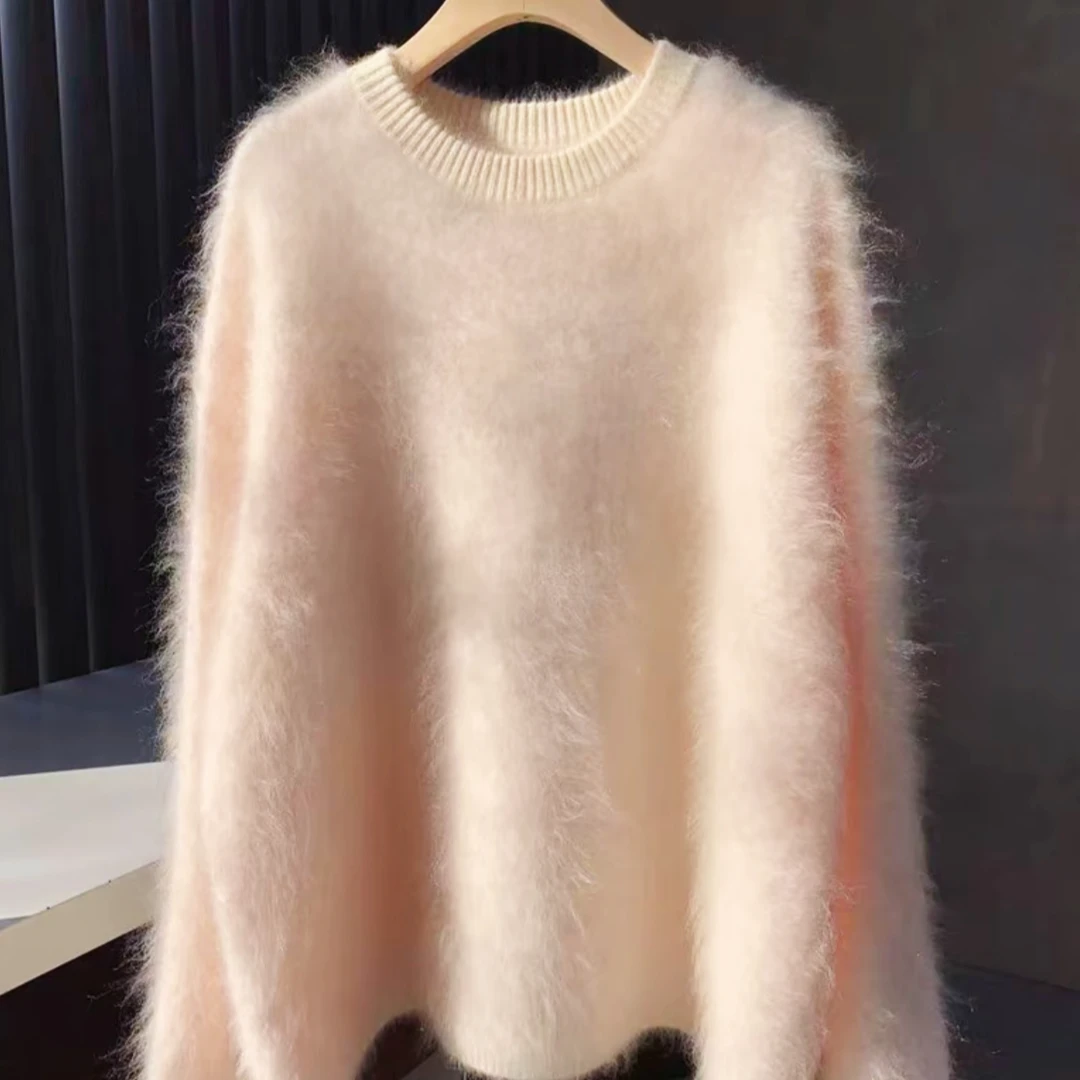 【许你耀眼】100%山羊绒拉绒AB面空气层加厚圆领套头