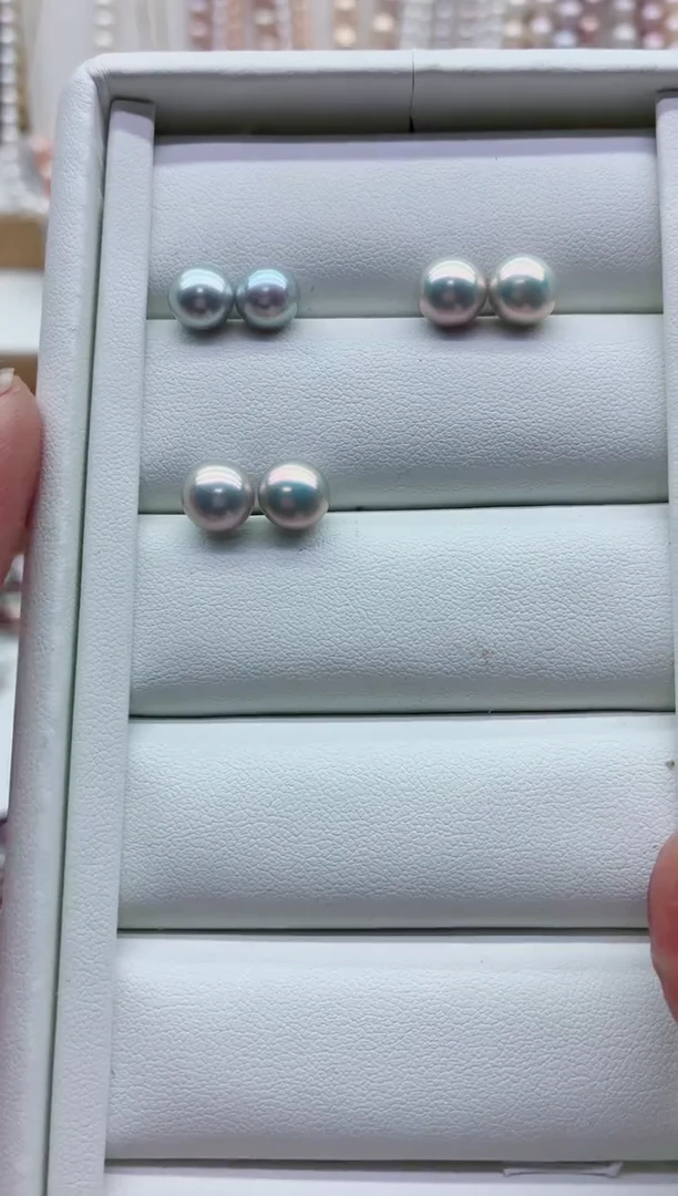 银S925镶嵌淡水珍珠耳钉多样性发其一，非无暇