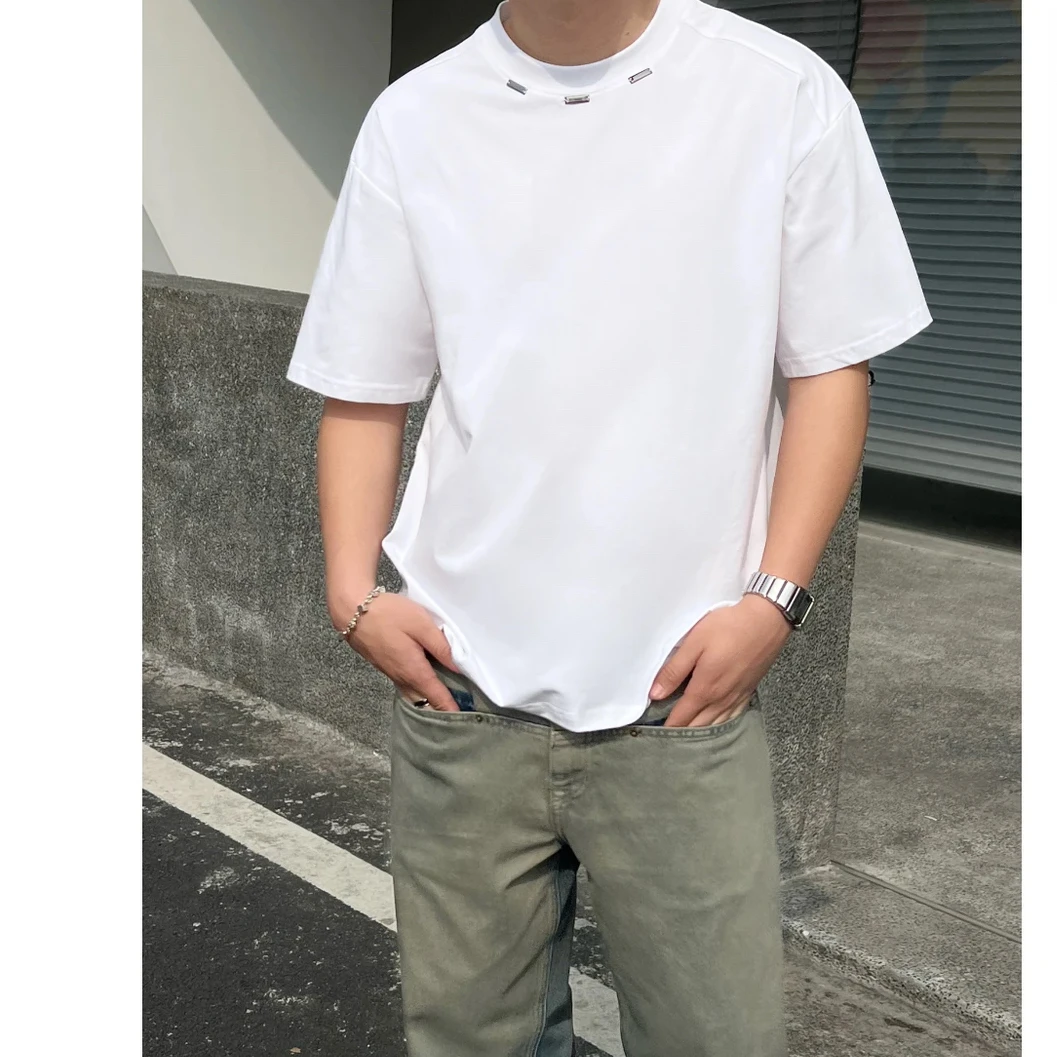 休闲宽松圆领百搭设计感小众纯色潮流男女短袖高级感T恤LZT820