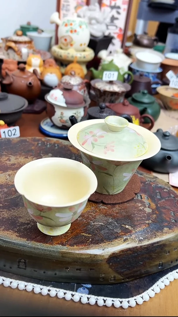 【茶瓷物语】手绘盖碗配杯子109