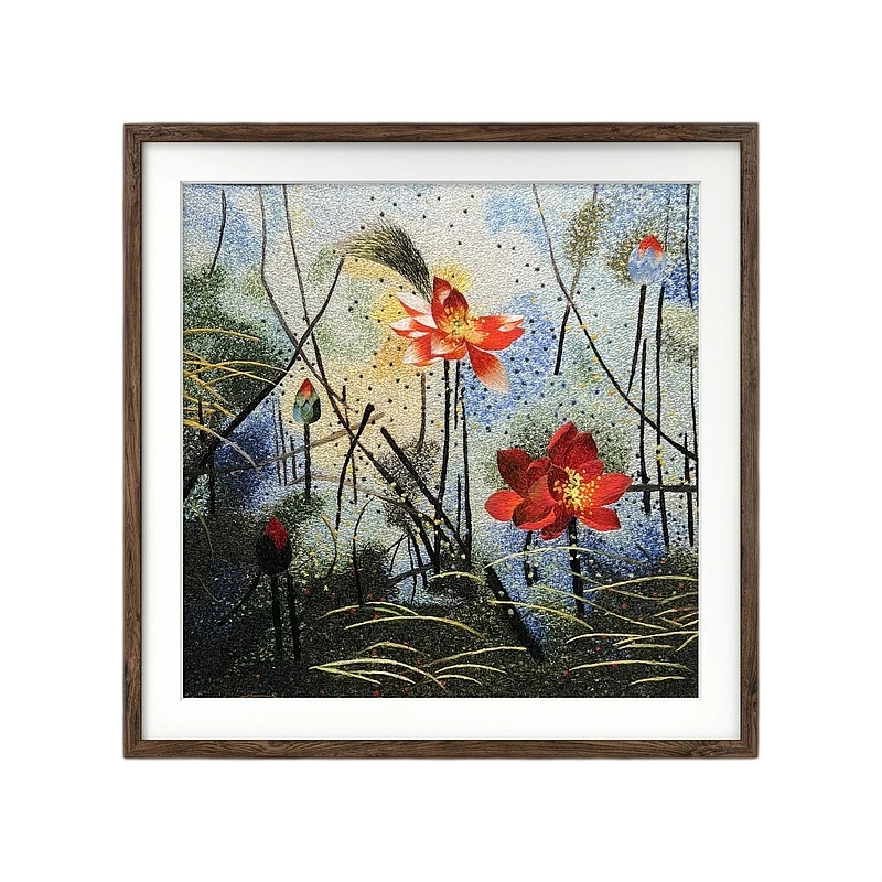 ZP苏绣手工非遗乱针绣荷花室内装饰客厅餐厅茶室酒店背景墙挂画