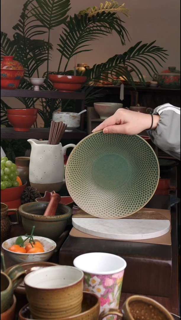 碗景德镇手工高温餐具三角纹盘子