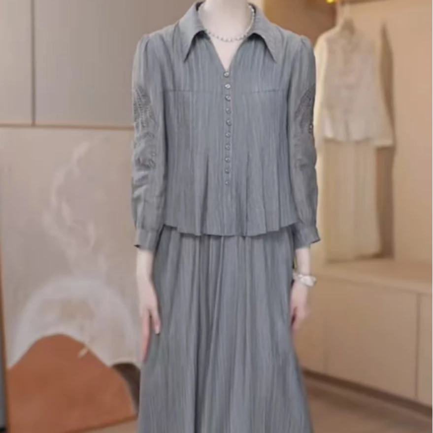 LJ{假两件}连衣裙女2025年春季新款中年妈妈装宽松显瘦遮肉