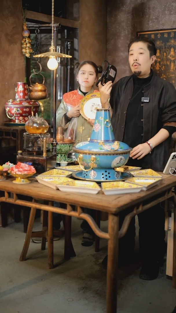 【闪购商品】【铜景文创】仙鹤电炭两用景泰蓝铜火锅