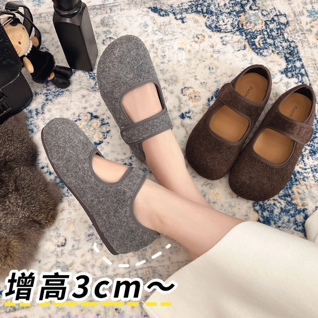 单鞋气质圆头一字带魔术贴复古灰色秋季玛丽珍鞋女款爆款2025新款