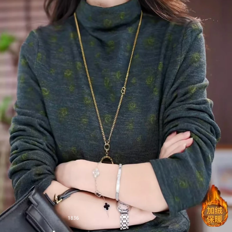 秋冬季新款时尚内搭保暖德绒上衣女长袖t恤显瘦遮肚打底衫半高领