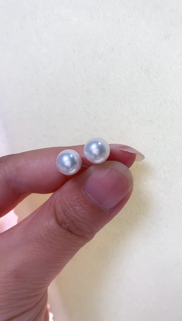 银S925镶嵌耳饰淡水珍珠7.5-8mm