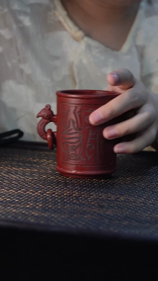 茶杯紫砂非遗茶器-九色鹿双耳