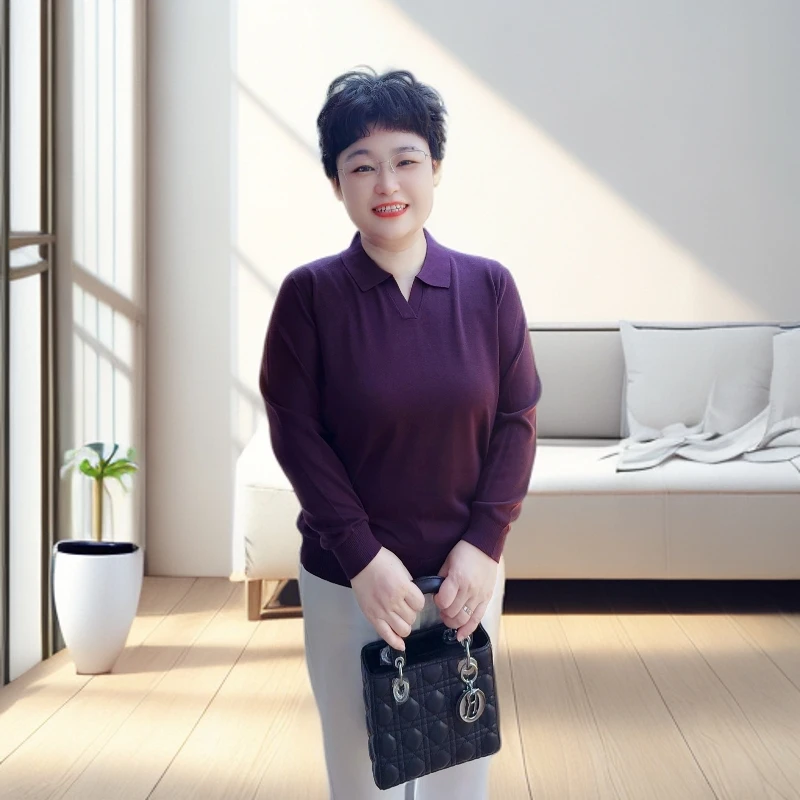 【清爽透气长袖】秋季新款针织衫（25302）宽松打底有弹性翻领秋冬