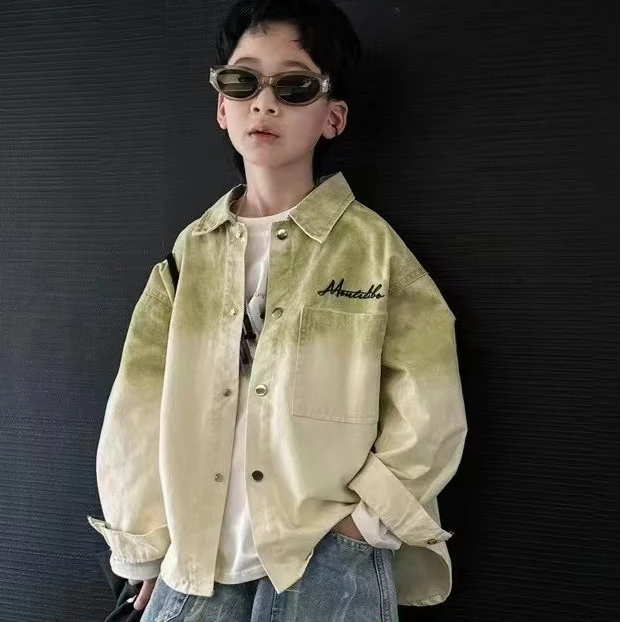 春季儿童男童时尚洋气韩版喷绘潮酷棉布衬衫外套