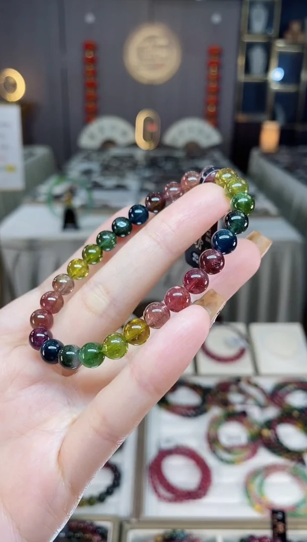未镶嵌老矿碧玺色标彩虹单圈手串7mm+碧玺dan多样性发货一条