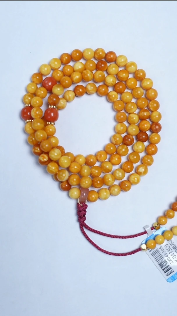 蜜蜡颈饰未镶嵌花蜡南红108项链