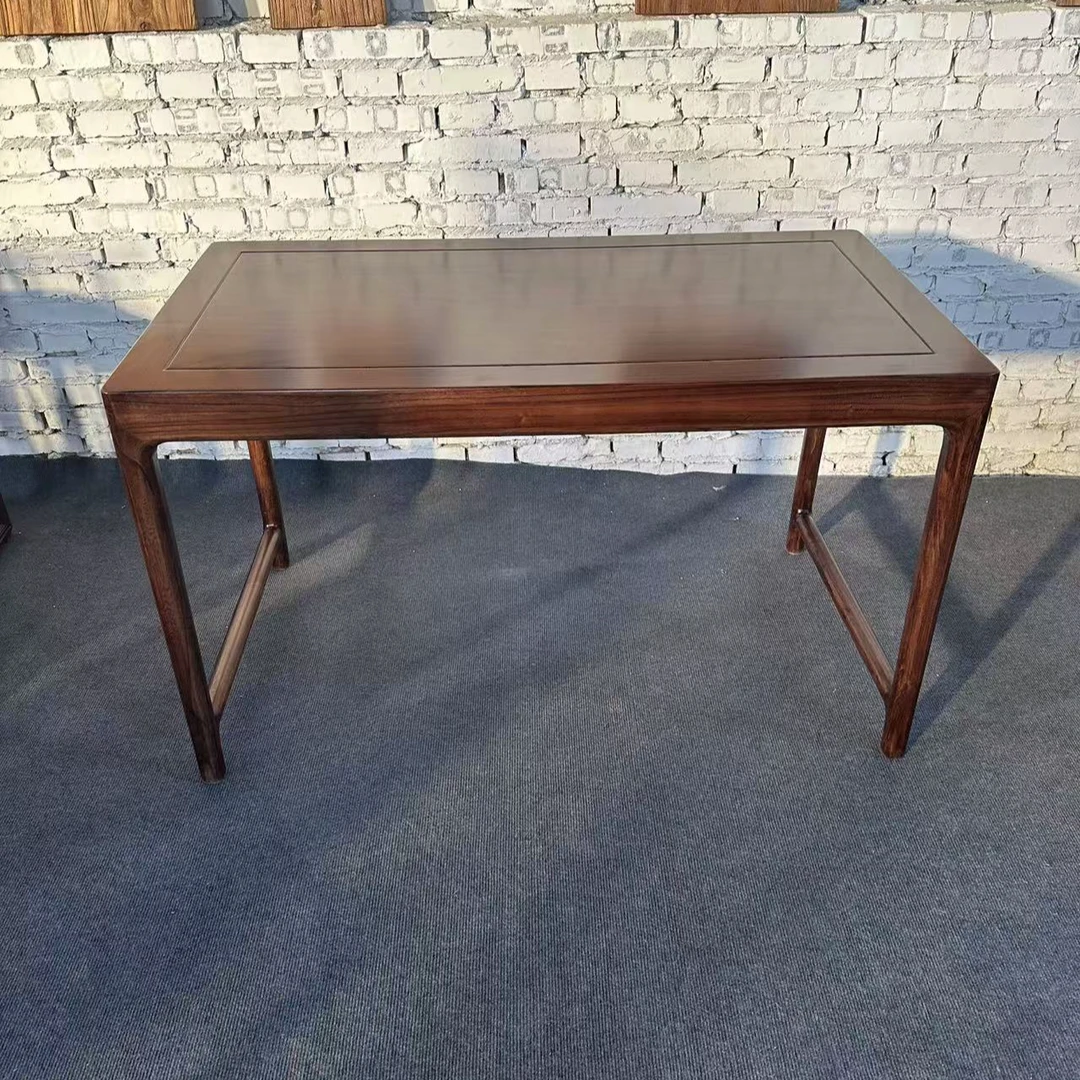 新中式餐桌轻奢新中式八仙桌家用书桌简约胡桃色桌子移动实木榆木