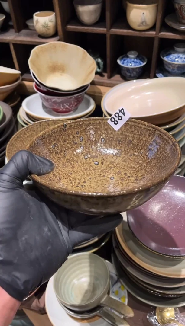 【闪购商品】瓷片488 粗陶棕麻点手工碗1个