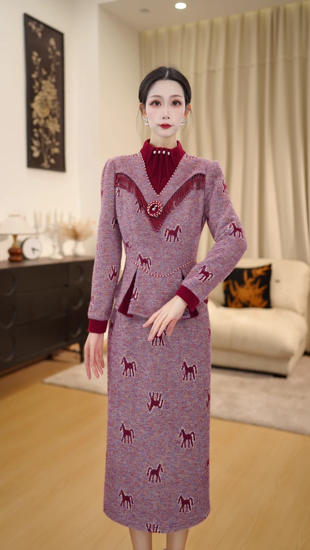 【 DLS5Q513】新中式加毛加厚轻奢冬季款收腰显瘦高端精致连衣裙