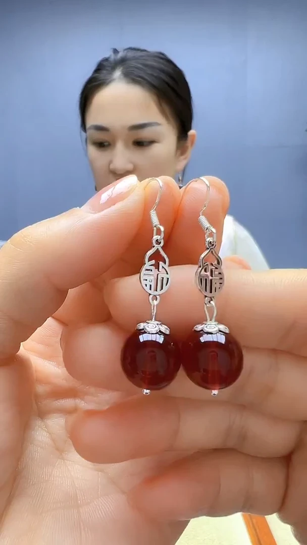 血珀银S925镶嵌耳饰丹丹diy颈饰