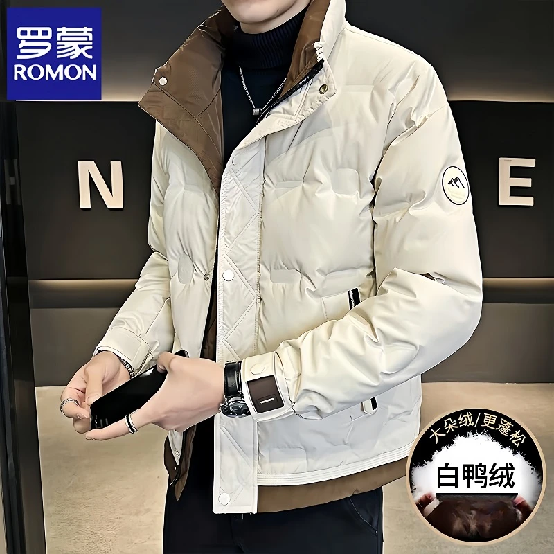 罗蒙冬季轻薄羽绒服男士短款新款休闲立领白鸭绒保暖户外青年外套