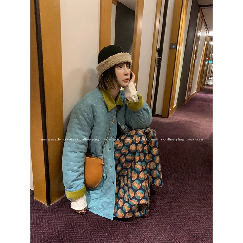 【Mona张绮贤 】MONA 复古翻领撞色设计 棉衣女 O125H13334