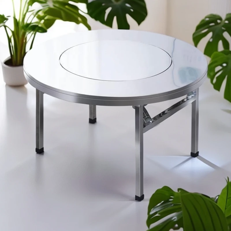 餐桌家用简约圆形吃饭桌饭桌子转盘 家用可折叠圆桌加厚不锈钢免