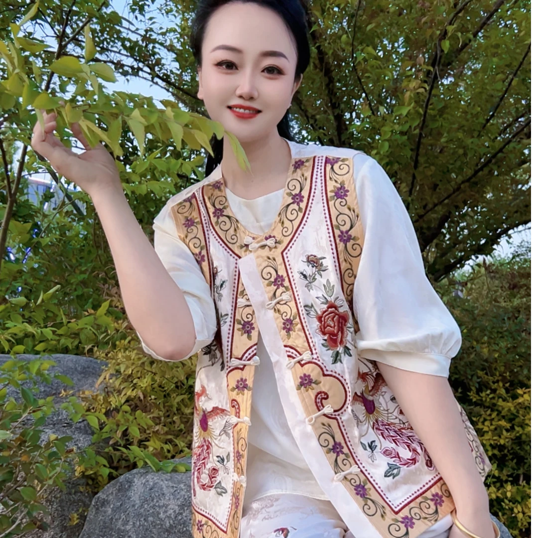 2835新款  国风绣花马甲时尚百搭女士中式中国风