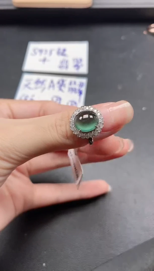 翡翠戒指银S925镶嵌5115