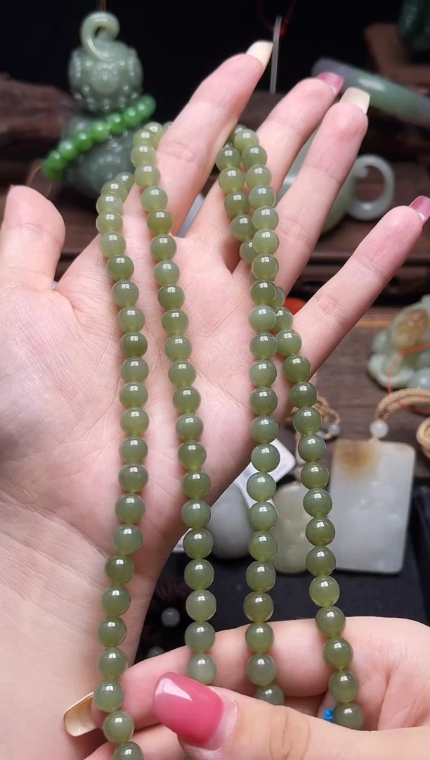 和田玉未镶嵌项链108卡6若羌黄口珠链9010246