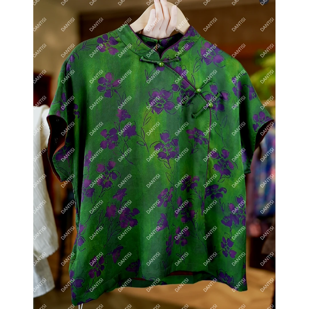 清瑜《非遗美学》1656中式复古立领斜襟短袖上衣