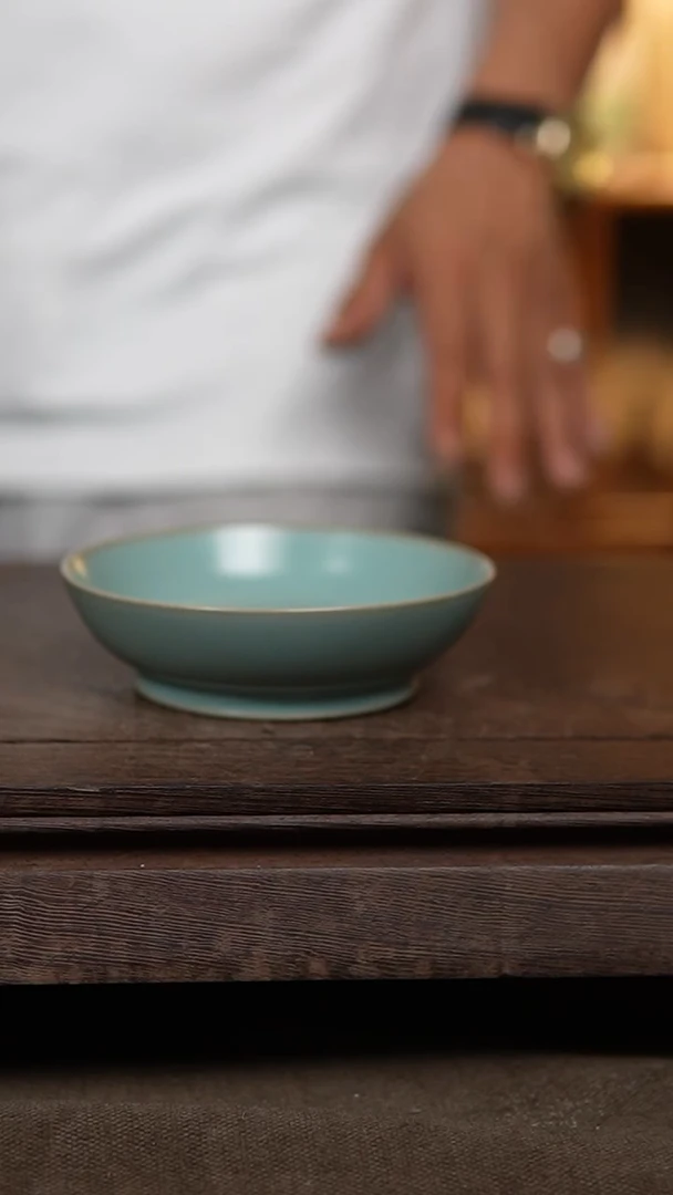 杯仿古天青12公分小圆洗瑕